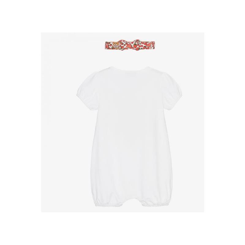 Moschino - Baby Girl Romper And Headband Set With Bear And Strawberry, White Image 2