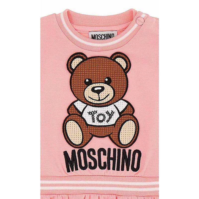Moschino - Baby Girl Short Sleeve Dress With Bear Patch, Pink Image 3