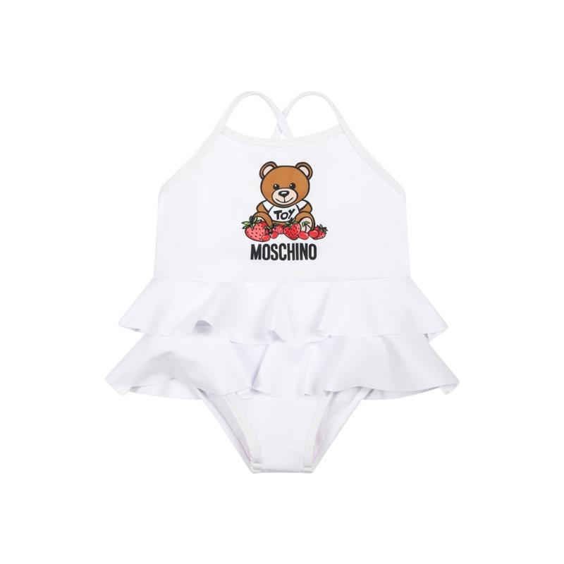 Moschino - Baby Girl Swimsuit With Berry Teddy Bear Print, White Image 1