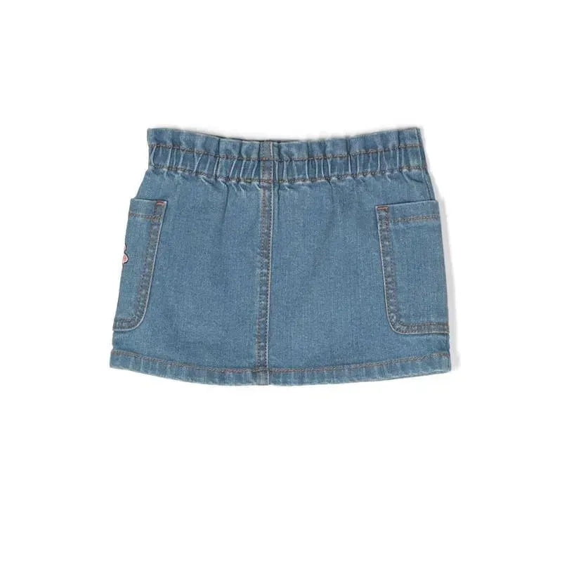 Moschino Baby - Girls Denim Stretch Skirt Bear Flower Sequin, Baby Blue Image 2