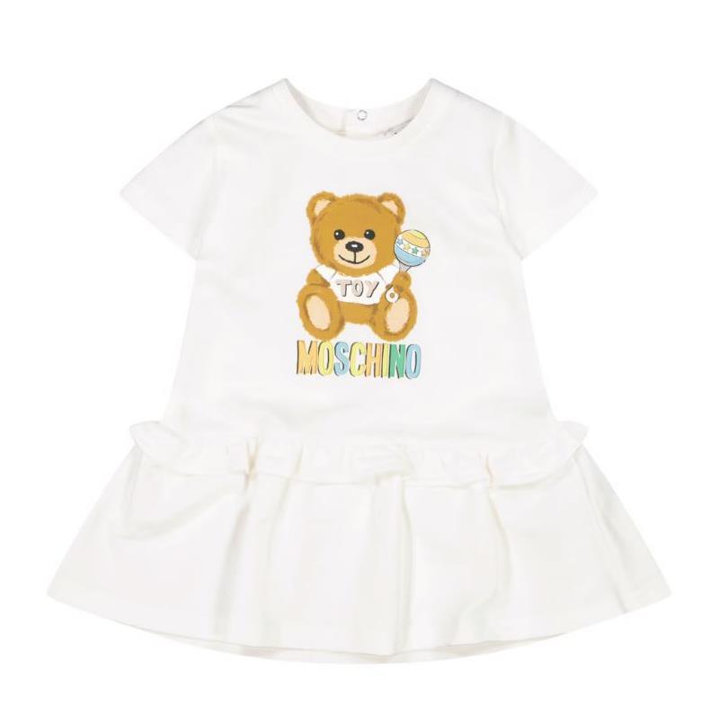 Moschino Baby - Girls Ruffle Fleece Dress With Bear Rattle, Cloud Image 1