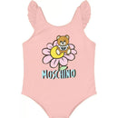 Moschino Baby - Girls Ruffle Swimsuit With Bear Logo Flower Print, Sugarrose Image 1