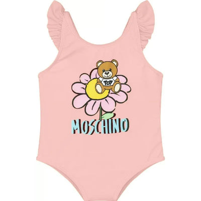 Moschino Baby - Girls Ruffle Swimsuit With Bear Logo Flower Print, Sugarrose Image 1