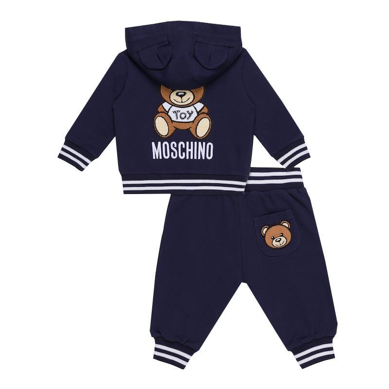 Moschino - Baby Hooded Fleece Tracksuit With Patch And Logo, Navy Image 2