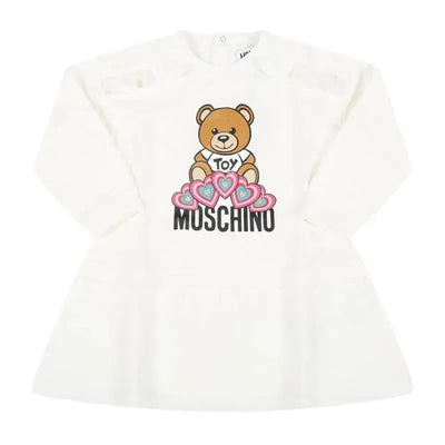 Moschino Baby - Long Sleeve Dress With Large Bear And Ruffle Bottom, White Image 1