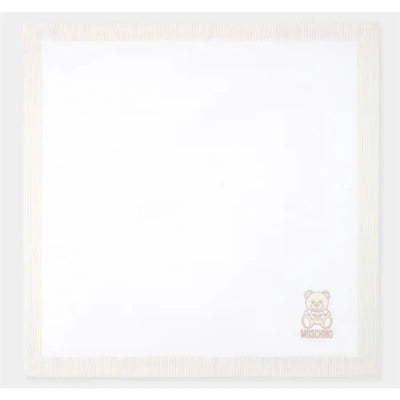 Moschino Baby - Popeline Striped Blanket With Bear Embroidery, Beige Image 1