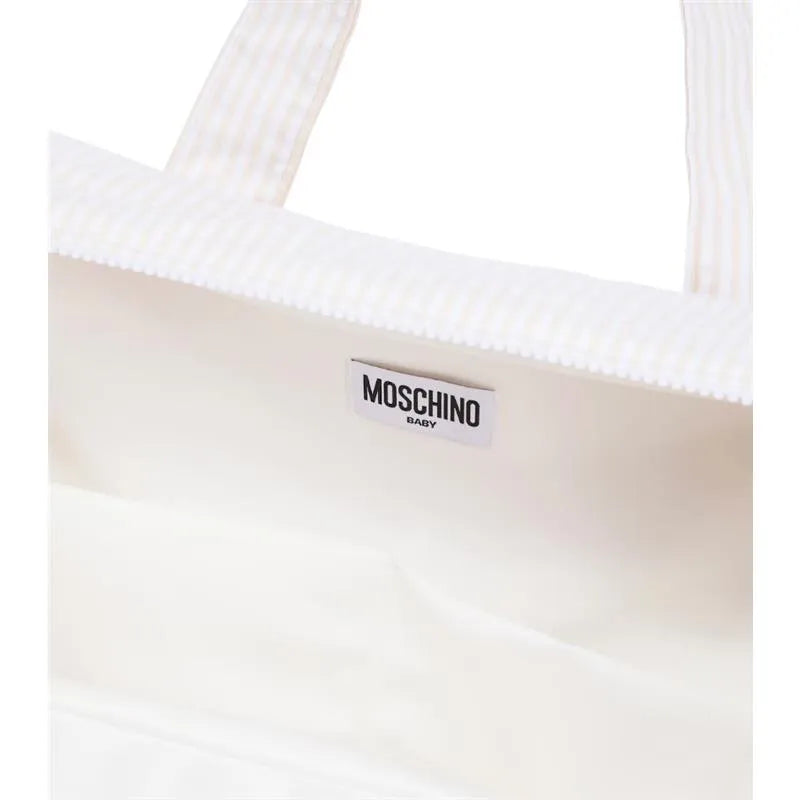 Moschino Baby - Striped Diaper Bag With Bear Patch Changing Mat Beige Image 4