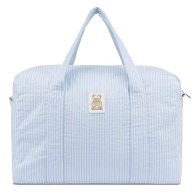 Moschino Baby - Striped Diaper Bag With Bear Patch Changing Mat Light Blue Image 1