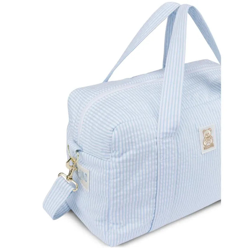 Moschino Baby - Striped Diaper Bag With Bear Patch Changing Mat Light Blue Image 2
