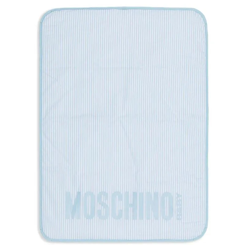 Moschino Baby - Striped Diaper Bag With Bear Patch Changing Mat Light Blue Image 3