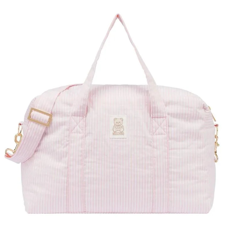 Moschino Baby - Striped Diaper Bag With Bear Patch Changing Mat Light Pink Image 1