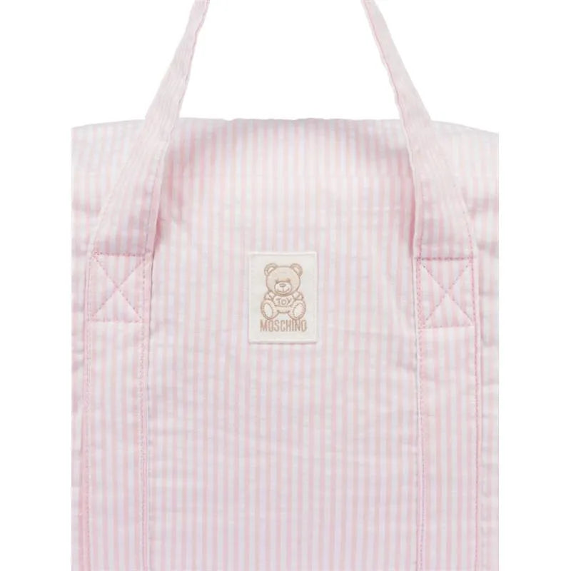 Moschino Baby - Striped Diaper Bag With Bear Patch Changing Mat Light Pink Image 2