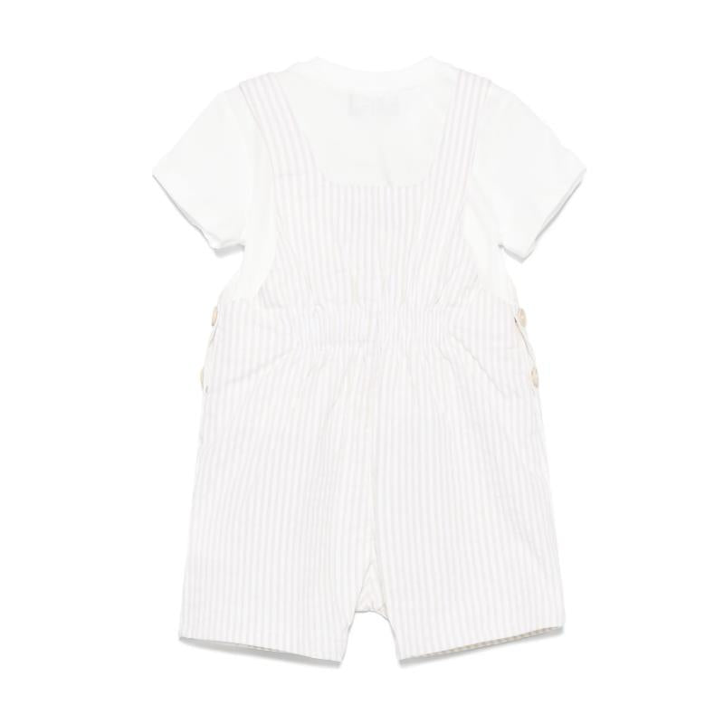 Moschino Baby - Unisex Short Sleeve Tee With Striped Overall And Bear Patch Beige Image 2