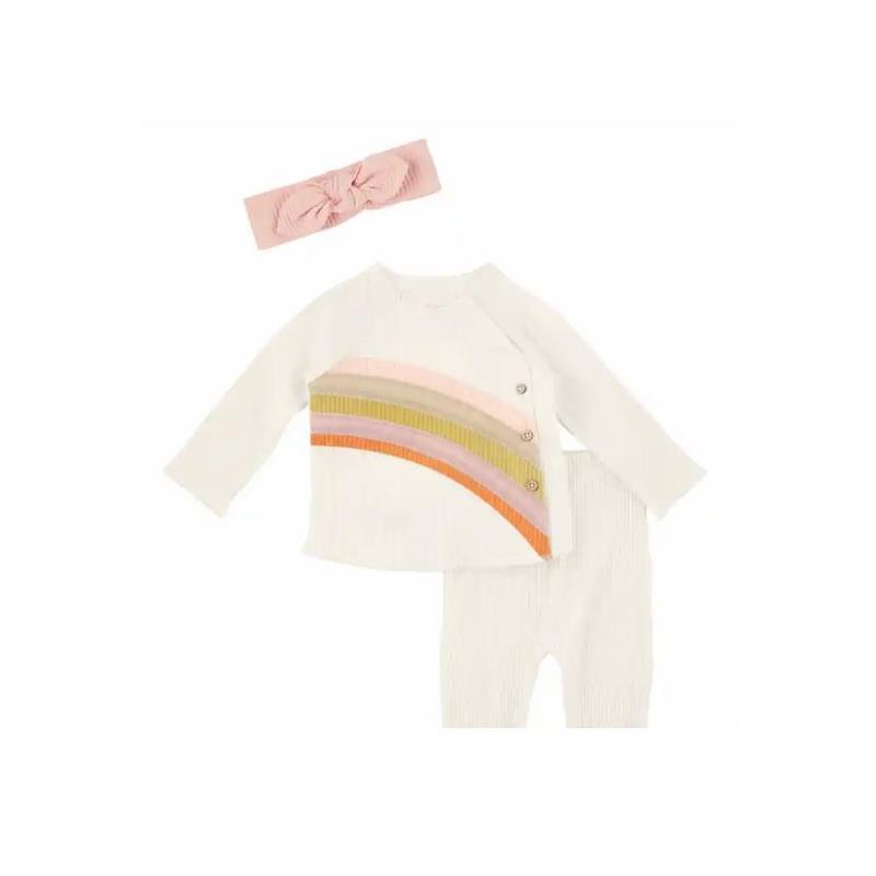 Mud Pie - 3Pk Baby Girl Long Sleeve Shirt, Pant & Bow, Rainbow Image 1