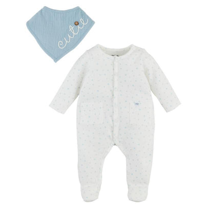 Mud Pie - Baby Boy Blue Dot Sleeper & Cutie Bib Set Image 1