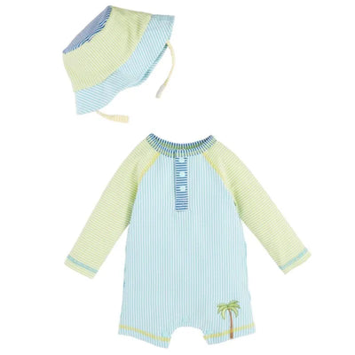 Mud Pie - Baby Boy Seersucker Rashguard One-Piece & Hat Set Image 1