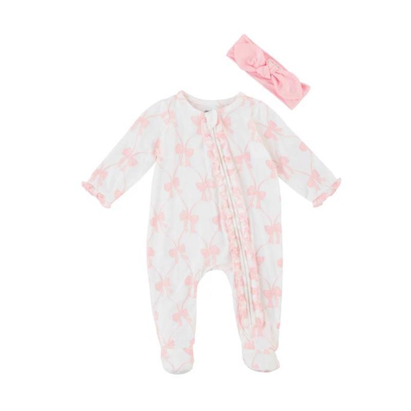 Mud Pie - Baby Girl Bow Bodysuit Set, Pink, 3M Image 1