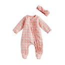Mud Pie - Baby Girl Gingham Sleeper & Headband Set, Pink Image 1