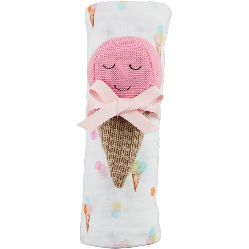 Mud Pie - Baby Girl Ice Cream Swaddle & Rattle Set