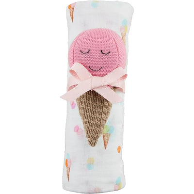 Mud Pie - Baby Girl Ice Cream Swaddle & Rattle Set Image 1