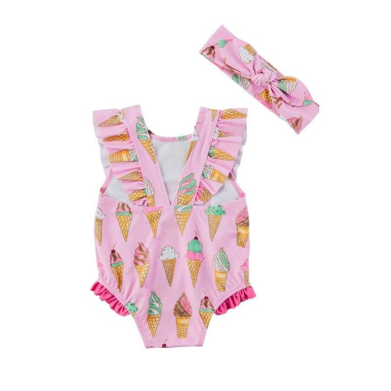 Mud Pie - Baby Girl Ice Cream Swimsuit & Headband Set Image 2