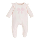 Mud Pie - Baby Girl Pink Boucle Bow Sleeper, 6/9M Image 1