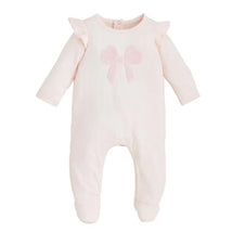Mud Pie - Baby Girl Pink Boucle Bow Sleeper, 6/9M Image 1
