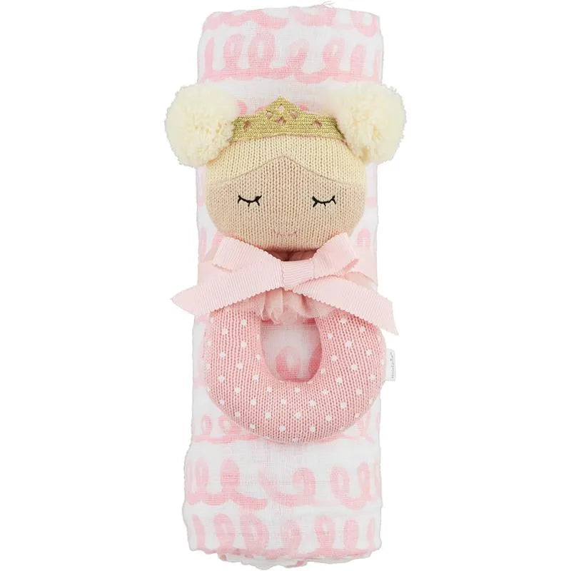 Mud Pie - Baby Girl Pink Swirl Swaddle & Rattle Set Image 1