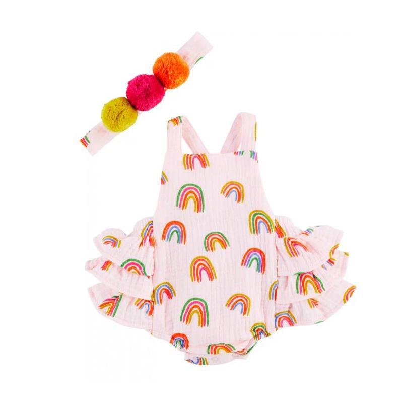 Mud Pie - Baby Girl Rainbow Romper & Headband Set, 6M Image 1