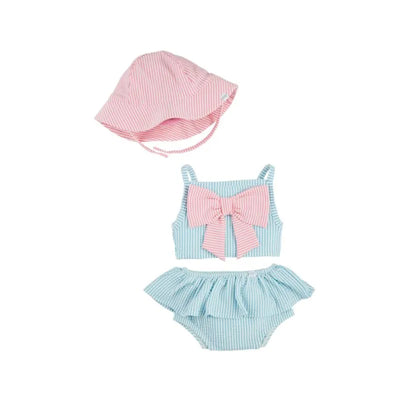 Mud Pie - Baby Girl Seersucker Swimsuit & Hat Set Image 1
