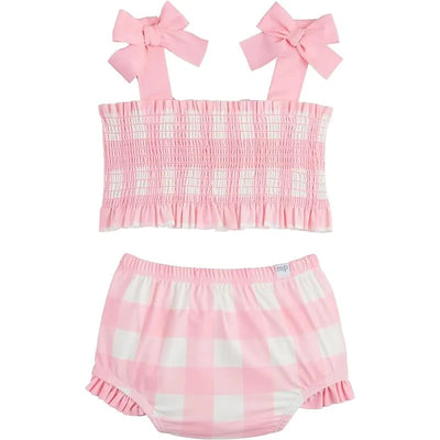 Mud Pie - Baby Girl Smocked Pink Check Two-Piece Swimsuit Image 1