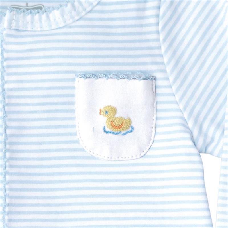 Mud Pie Blue Striped French Knot Duck Footed Sleeper.