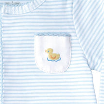 Mud Pie Blue Striped French Knot Duck Footed Sleeper.