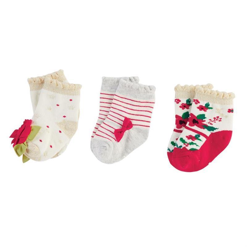 Mud Pie Christmas Floral Socks Set- 3 Pair, 0 to 12months Image 1