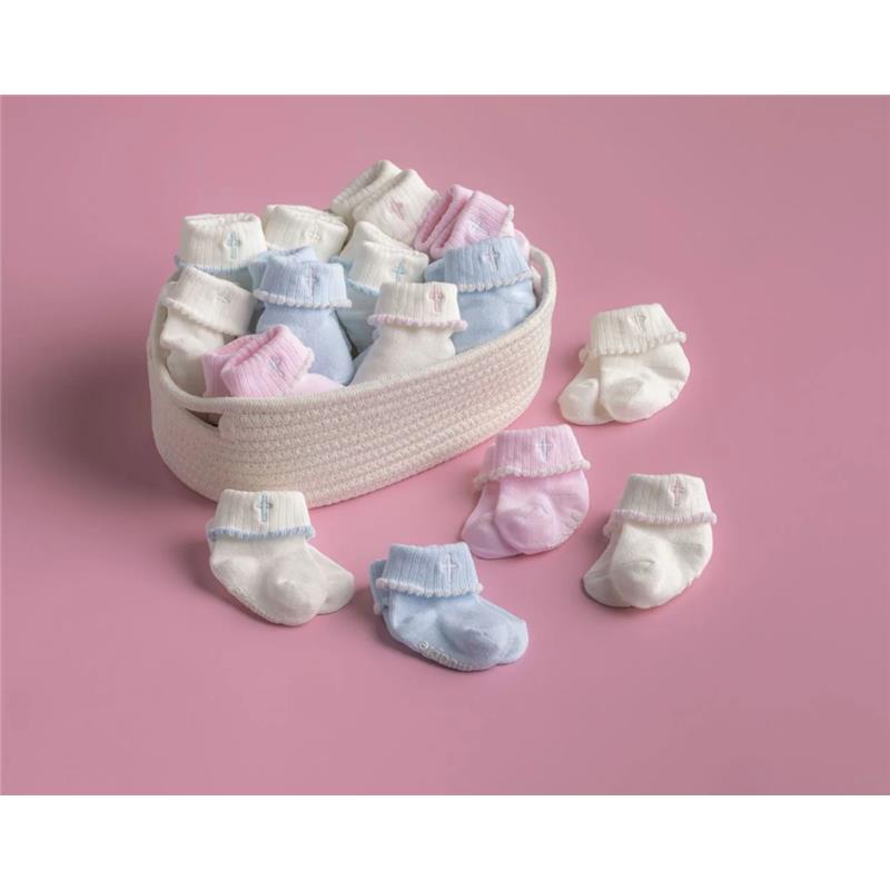 Mud Pie Cross Foldover Sock 0-6M, Pink Cross/White