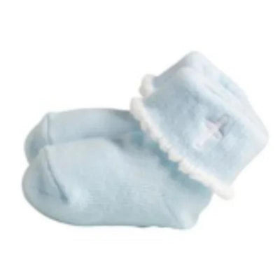 Mud Pie Cross Foldover Sock 0-6M, White Cross/Blue