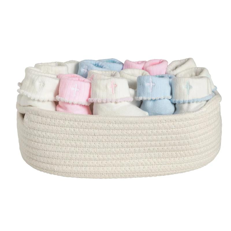 Mud Pie Cross Foldover Sock 0-6M, White Cross/Blue