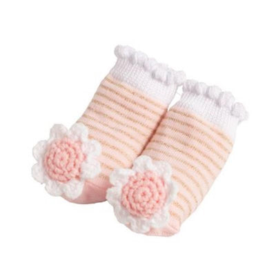 Mud Pie Flower Crochet Rattle Toe Socks, 0/6M