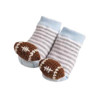 Mud Pie Football Crochet Rattle Toe Socks, 0/6M