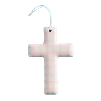 Mud Pie Pink Checkerboard Ceramic Crosses Image 1