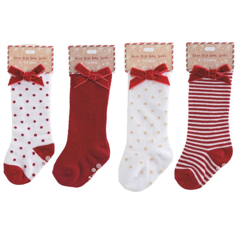Mud Pie - Red Stripe Tall Christmas Bow Sock 0/12M Image 2