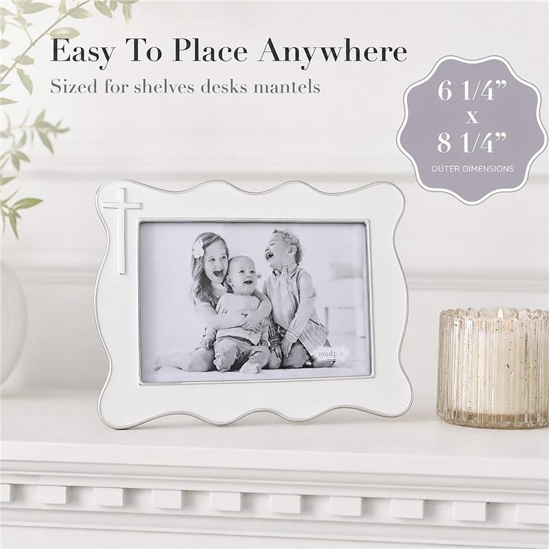 Mud Pie White Enamel Cross 4x6 Picture Frame