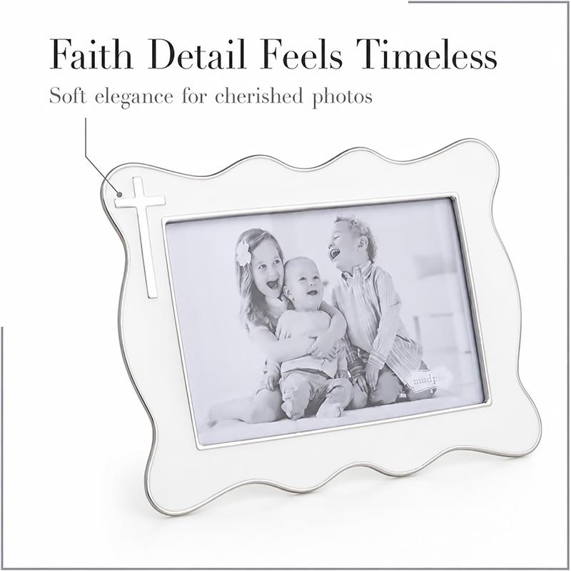 Mud Pie White Enamel Cross 4x6 Picture Frame