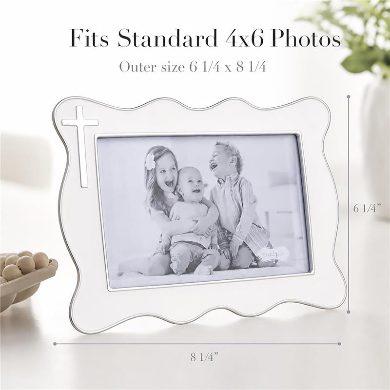 Mud Pie White Enamel Cross 4x6 Picture Frame