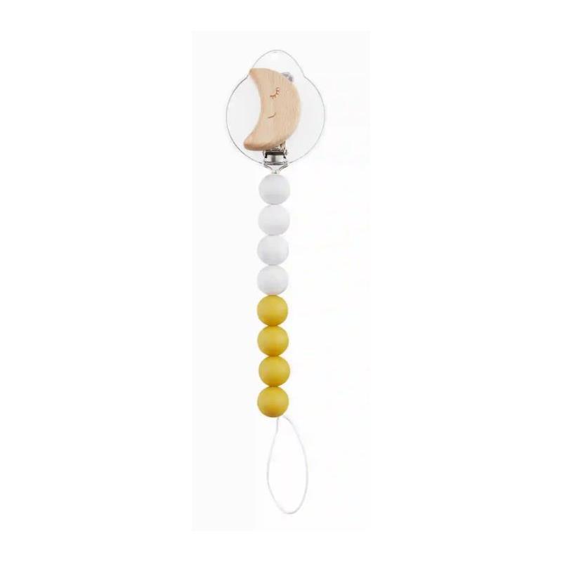 Mud Pie - Wood And Silicone Pacy Clip Spinner, Yellow Moon Image 1