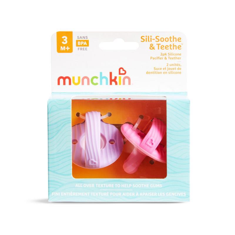 Munchkin 21 Sili-Soothe & Teethe Silicone Pacifier + Teether - 2Pk, Pink/Purple Image 5