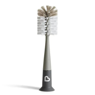 Bristle bottle brush with a modern design, featuring a white and gray color scheme, designed for effective cleaning.
