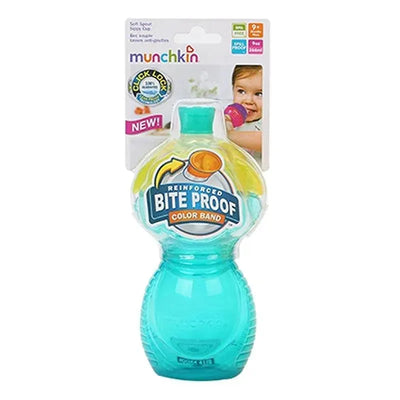 Munchkin Click Lock Bite Proof Sippy Cup, 9 oz, teal color with a reinforced bite-proof design and soft spout.