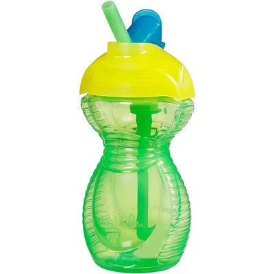Munchkin Click Lock Flip Straw Cup, 9 oz., features a bright green body and a yellow lid with a flip straw.