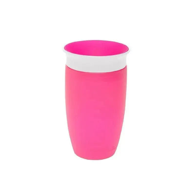 10 oz Munchkin Miracle 360° Sippy Cup in bright pink with a white rim, designed to prevent spills for toddlers.